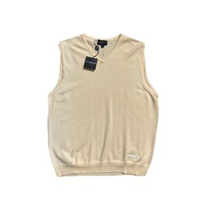 Burberry Golf Vest Sleeveless Ivory Wool Knit Tank Top Gilet Italy Men's Size M